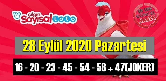 Sayısal Loto çekiliş sonuçları /28 EYLÜL 2020