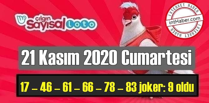 Sayısal Loto çekiliş sonuçları 21 Kasım 2020 Cumartesi belli oldu! 17 – 46 – 61 – 66 – 78 – 83 joker: 9 oldu