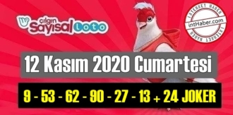 Sayısal Loto çekiliş sonuçları 12 Kasım 2020 Cumartesi belli oldu! 9 - 53 - 62 - 90 - 27 - 13 + 24 JOKER oldu