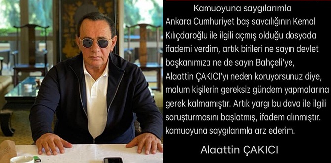 Alaattin Çakıcı: kılıçdaroğlu'nun açmış olduğu dosyada ifademi verdim!