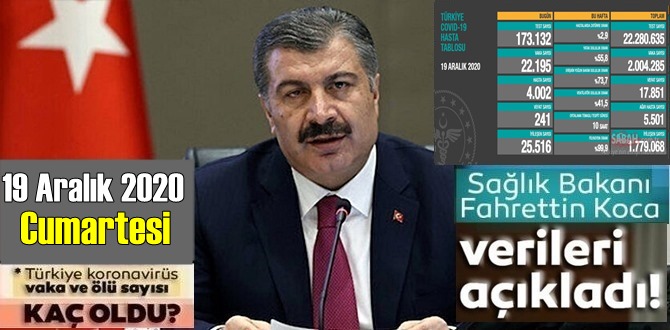 Durum çok Vahim! 19 Aralık 2020 Cumartesi/ Türkiye Koronavirüs veri tablosu açıklandı