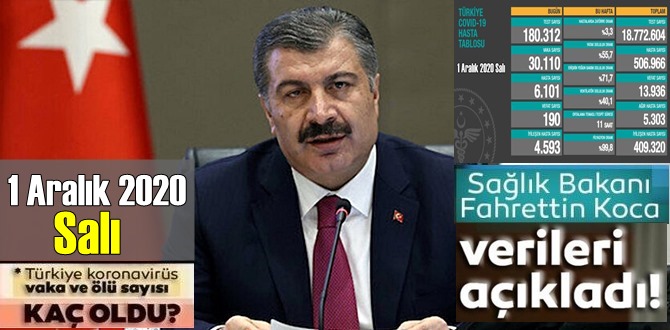 Durdurulamıyor, 1 Aralık 2020 Salı Türkiye Koronavirüs veri tablosu, Durum ağır bugün 190 Vefat!