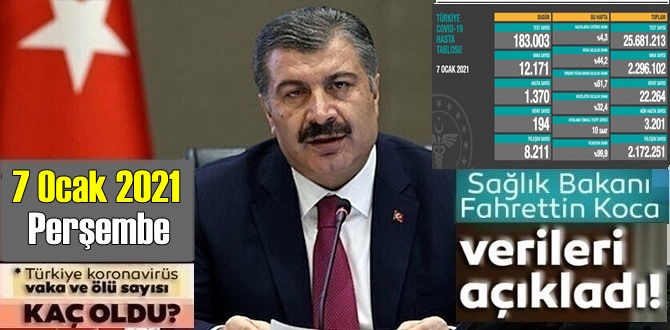 7 Ocak 2021 Perşembe / Türkiye Koronavirüs veri tablosu açıklandı