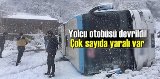 Yolcu otobüsü devrildi! Çok sayıda yaralı var