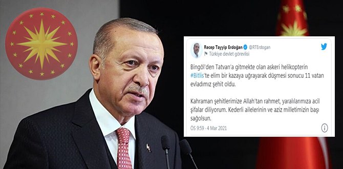Cumhurbaşkanı Erdoğan: Helikopter kazasında şehit olan Kahraman askerlerimize Allah’tan rahmet, yaralılarımıza acil şifalar diliyorum