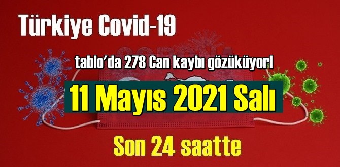 11 Mayıs 2021 Salı virüs verileri yayınlandı, tablo'da 278 Can kaybı gözüküyor