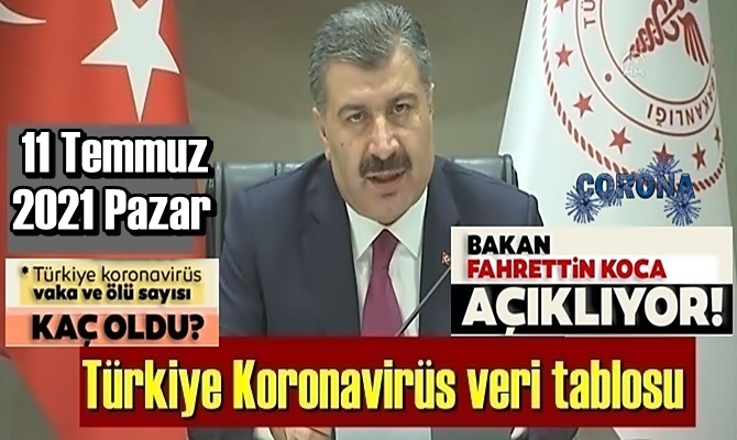 Bugün 11 Temmuz 2021 Pazar Vatandaşların da yakından takip ettiği Koronavirüs tablosunu açıkladı