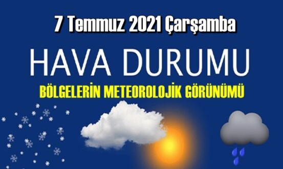 Meteoroloji Genel Müdürlüğü tarafından 7 Temmuz 2021 Çarşamba hava tahmin raporu açıklandı