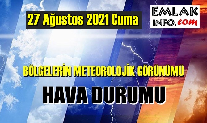 Bölgelerimizin 27 Ağustos 2021 Cuma Hava tahmin Raporu paylaşıldı