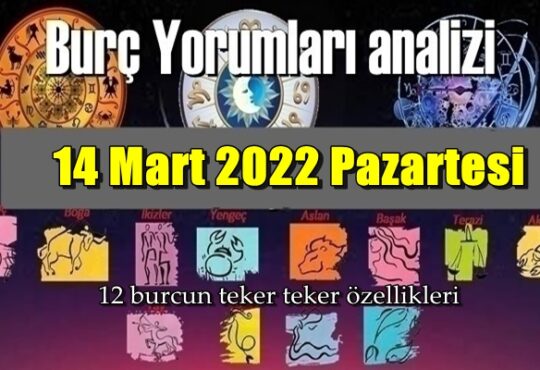 Şimdi sırasıyla tüm burçların bugünkü ( 14 Mart 2022 Pazartesi ) yorumlarına bakalım.