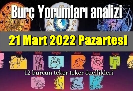 Şimdi sırasıyla tüm burçların bugünkü ( 21 Mart 2022 Pazartesi ) yorumlarına bakalım.