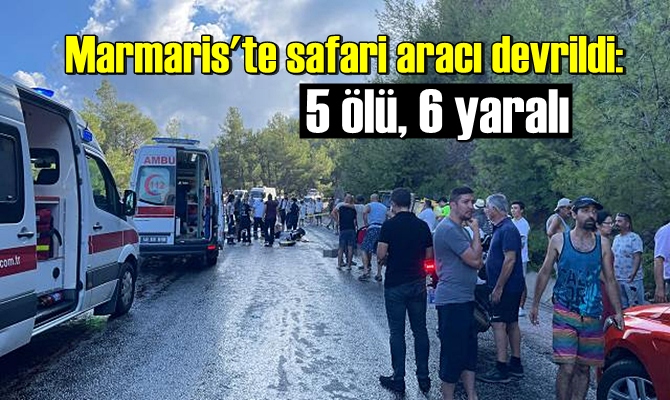 Turistleri taşıyan Murtaza A. idaresindeki cip safari aracı, Armutalan Mahallesi Datça yolu Seyir Tepesi mevkiinde yağmurun ıslattığı yolda devrildi.